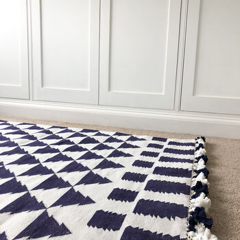 Navy And White Handwoven Rug, 3 of 4
