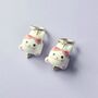 Pink Ceramic Cat Huggie Hoops Earrings, thumbnail 2 of 6