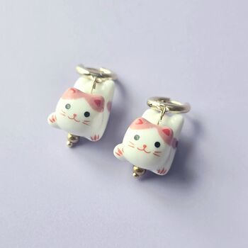 Pink Ceramic Cat Huggie Hoops Earrings, 2 of 6