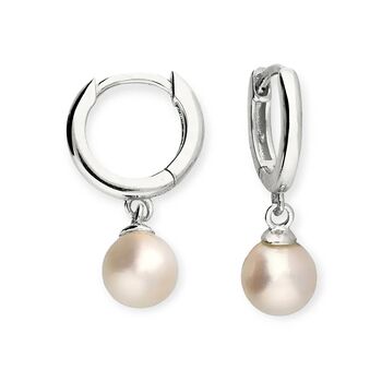 Sterling Silver Round Pearl Huggie Hoop Earrings, 3 of 7