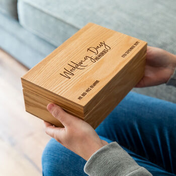 Personalised Wedding Gift Oak Keepsake Box, 2 of 4