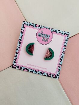 Watermelon Slice Stud Earrings / Summer Fruit Jewellery / Summer Holiday Earrings, 3 of 5