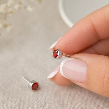 Sterling Silver Garnet Stud Earrings: January Birthstone Gift – 7mm, 2 of 10