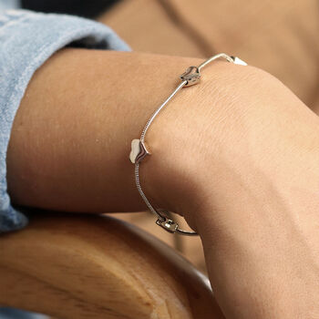 Silver Plated Adjustable Snake Chain Hearts Bracelet, 5 of 6
