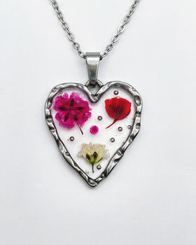 Heart Necklace With Gypsophila Flowers In Silver Or Gold, 2 of 12