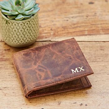 Personalised Brown Distressed Buffalo Leather Billfold Wallet, 3 of 4