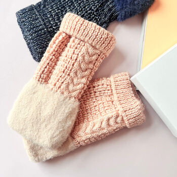Herringbone Mixed Cable Knit Fluffy Hand Warmers, 6 of 12