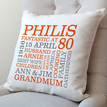 Personalised 80th Birthday Word Art Cushion, 2 of 8