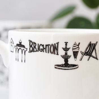Brighton Rim Illustrated Black And White Mug, 4 of 8