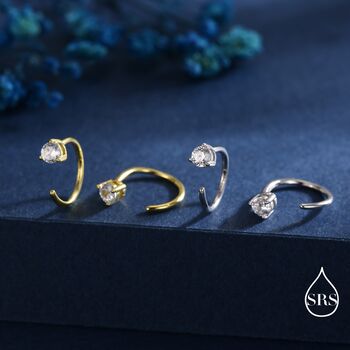 Clear Cz Dot Huggie Hoop Earrings In Sterling Silver, 7 of 11