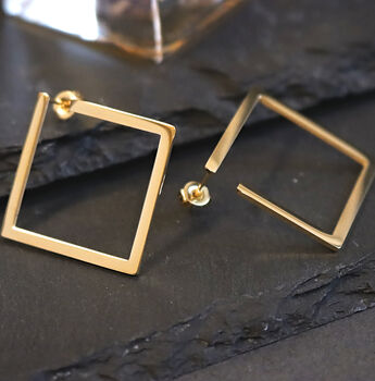 Square Earrings Gold Geometric Jewellery, 3 of 6