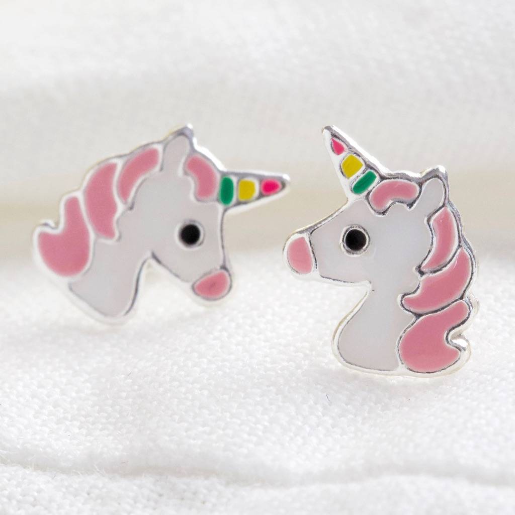 Sterling Silver Pink Unicorn Stud Earrings By Lisa Angel