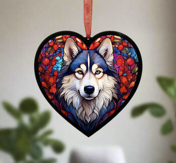 Alaskan Malamute Stained Glass Effect Heart Suncatcher, 2 of 6