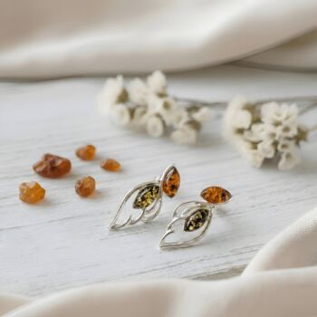 Handmade Silver And Amber Angel Wing Stud Earrings, 2 of 3