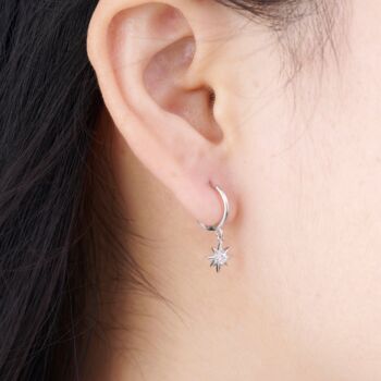 925 Sterling Silver Moon And Star Mismatched Hoop Earrings, 3 of 7