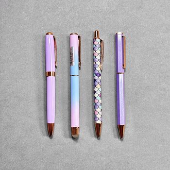 Purple And Rose Gold Four Piece Metal Pen Set, 2 of 8