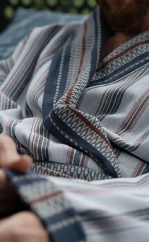 Organic Cotton Reversible Dressing Gown Robe Blue Aztec, 3 of 7