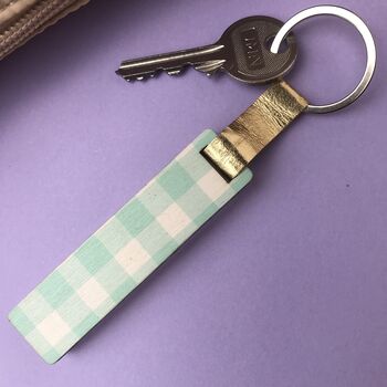 Personalised Teal Gingham Glitter Stick Keyring, 2 of 4