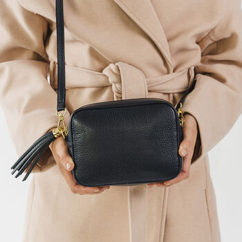 Navy Leather Personalised Crossbody Handbag, 2 of 12