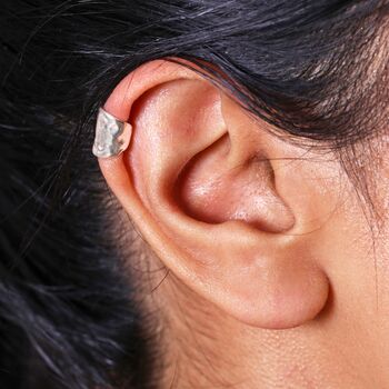 Sterling Silver Wide Hammered Ear Cuff, 2 of 3