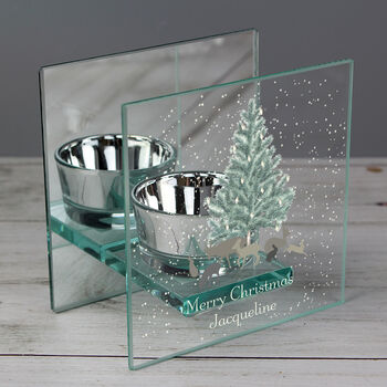 Personalised A Winter's Night Mirrored Glass Tea Light Candle Holder, 4 of 6