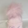 Embroidered Pink Single Pom Pom Knitted Baby Hat, thumbnail 5 of 6