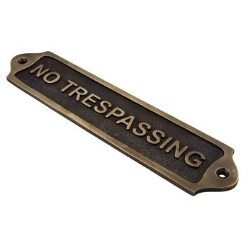 No Trespassing Brass Door Sign Plaque, 3 of 12