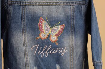 Personalised Embroidered Butterfly Children's Denim Jacket, 3 of 8