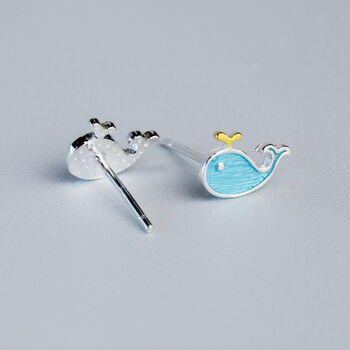 Sterling Silver Blue Whale Stud Earrings, 3 of 5