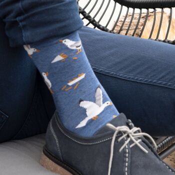 Men's Bamboo Socks Blue Thieving Seagulls, 2 of 6