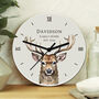 Personalised Watercolour Winter Stag Wooden Clock, thumbnail 1 of 3