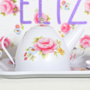 Floral Tin Tea Set With Personalised Case, 3 of 6