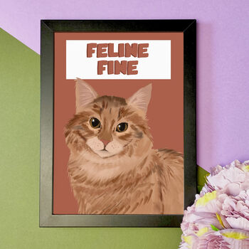 Funny Art Poster Gift For Cat Lover Feline Fine, 2 of 4