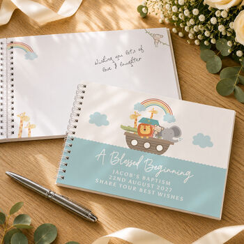 Christening Guest Book Baptism Memory Book Noahs Ark Animals, 2 of 6