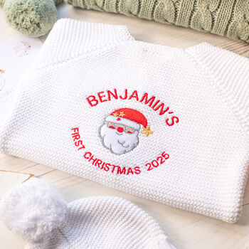 Personalised Santa Baby Cardigan – First Christmas Gift, 2 of 12
