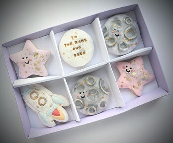 Personalised To The Moon And Back Hand Iced Biscuit Gift Box Fathers Day Gift, 9 of 10