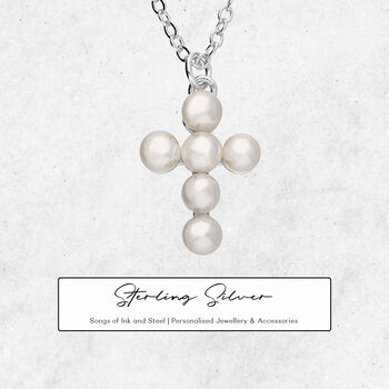 Tiny Genuine Pearl Cross Necklace In Sterling Silver, 4 of 11