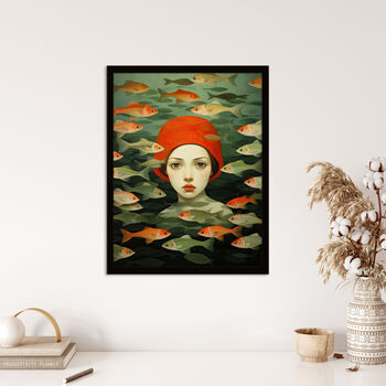 Gone Fishing Goldfish Red Green Bathroom Wall Art Print, 4 of 6