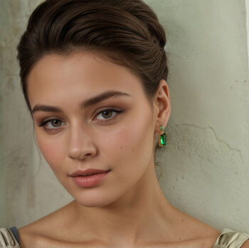 Emerald Block Baguette Earrings, 2 of 7