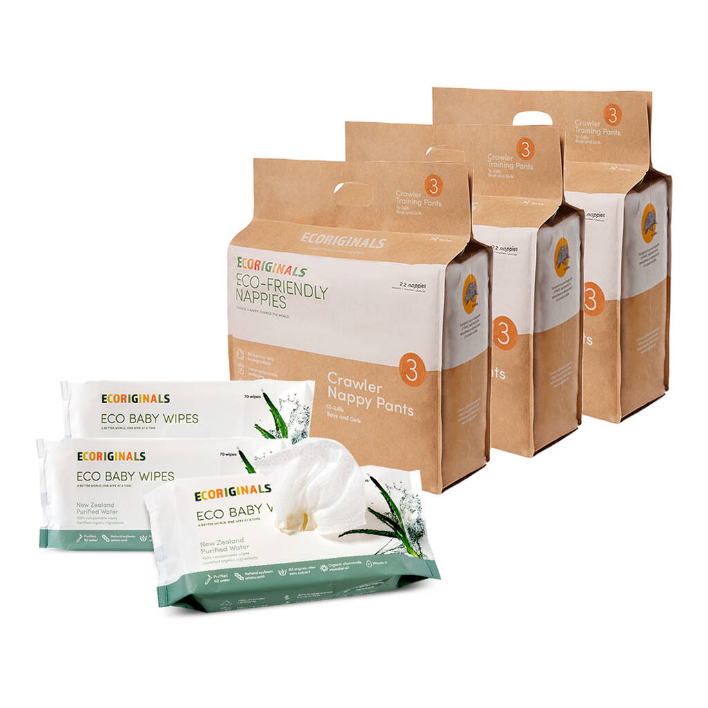 Three+Three Eco Biodegradable Nappies And Organic Wipes By Ecoriginals