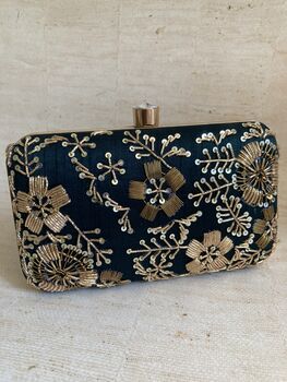 Green Raw Silk Rectangular Clutch Bag, 8 of 9