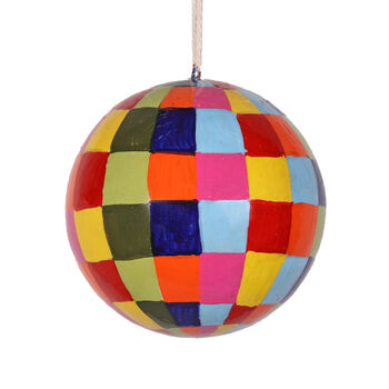Christmas Check Papier Mache Bauble 7cm, Multi, 2 of 2