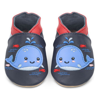 Dotty Fish Splashy The Whale Soft Leather Baby Shoes With Barefoot Soles, 6 of 8