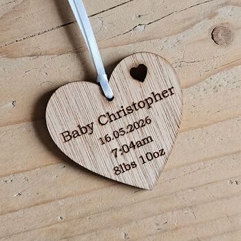 Personalised New Baby Hanging Heart Decoration And Card, 3 of 4