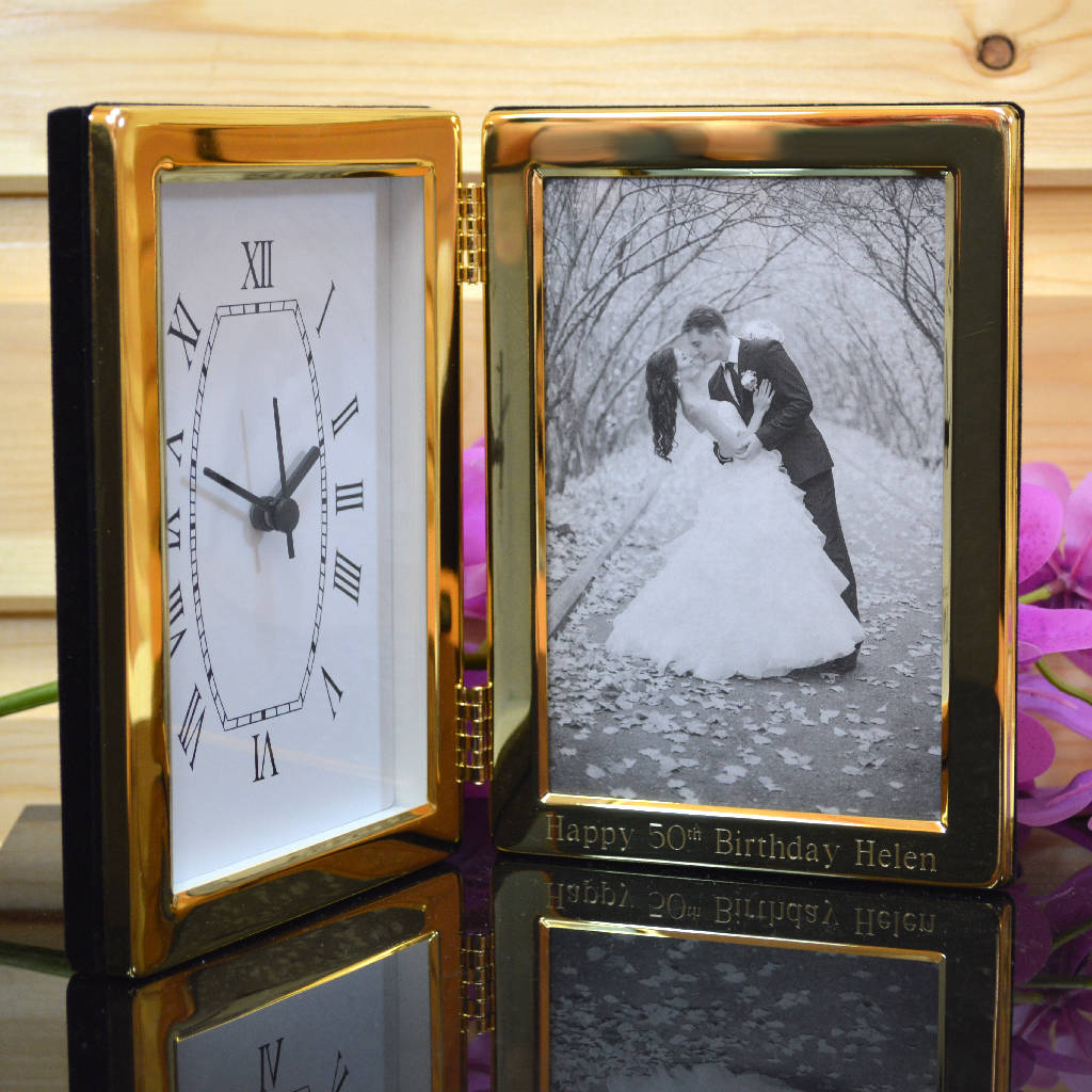 Gold Personalised Clock And Photo Frame By Gifts Online4 U