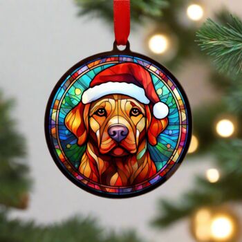 Labrador Fox Red In Santa Hat Suncatcher Decoration, 2 of 6