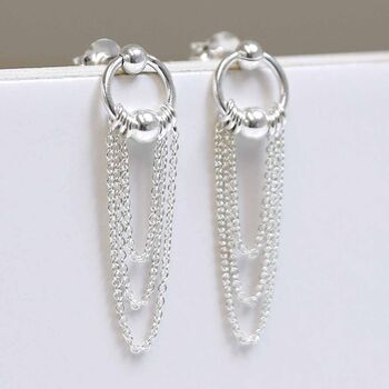 Sterling Silver Falling Chain Studs, 2 of 9