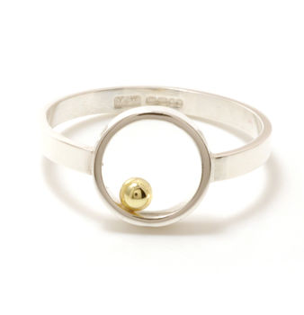 Silver With Gold Ball Flat Ring, 4 of 6