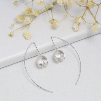 Silver Crocus Flower Long Wire Earrings, 2 of 5