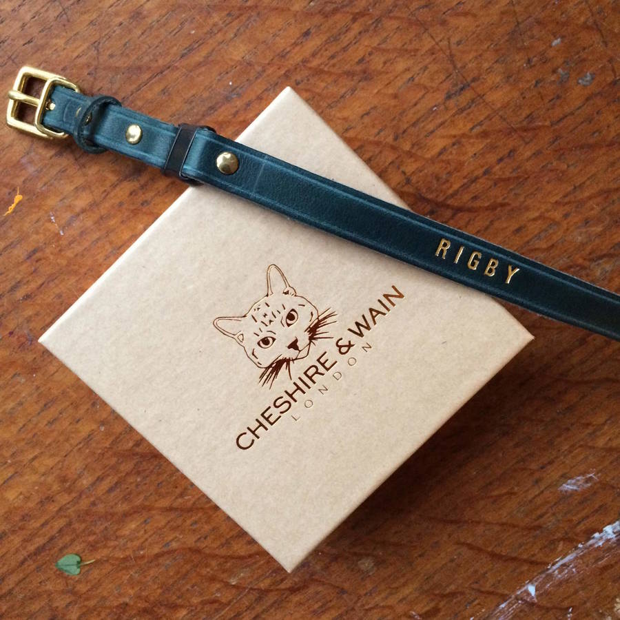 personalised leather cat collar with safety catch by cheshire & wain